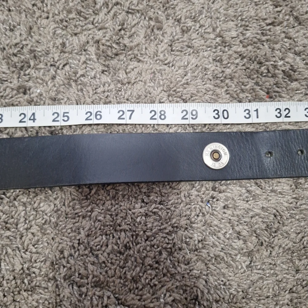 Remington Classic Black Leather Belt -Silver Buckle Bullet Accents- Size 34